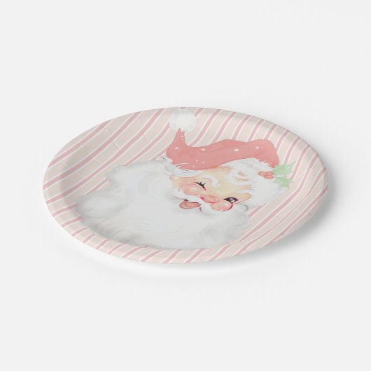 赤面ピンクヴィンテージウィンキングサンタクリスマスパーティー ペーパープレート (アングル)