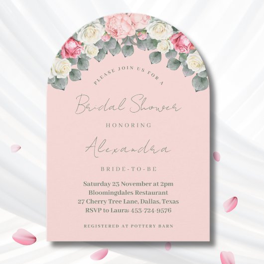 赤面ピンクヴィンテージガーデンバラブライダルシャワー 招待状