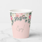 赤面ピンクヴィンテージガーデンバラブライダルシャワー 紙コップ (正面)
