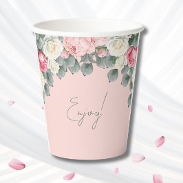 赤面ピンクヴィンテージガーデンバラブライダルシャワー 紙コップ
