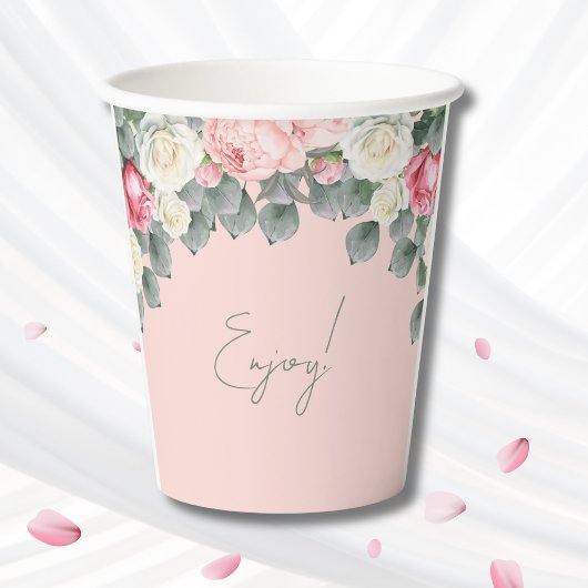 赤面ピンクヴィンテージガーデンバラブライダルシャワー 紙コップ