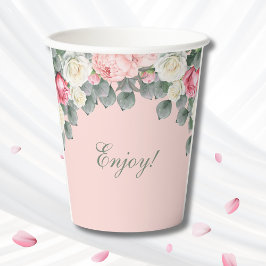 赤面ピンクヴィンテージガーデンバラブライダルシャワー 紙コップ