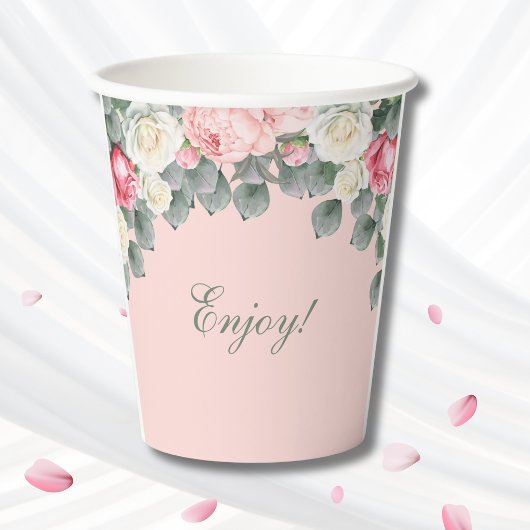 赤面ピンクヴィンテージガーデンバラブライダルシャワー 紙コップ