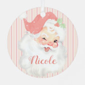 赤面ピンクヴィンテージサンタクリスマスツリー名の追加 メタルオーナメント (裏面)