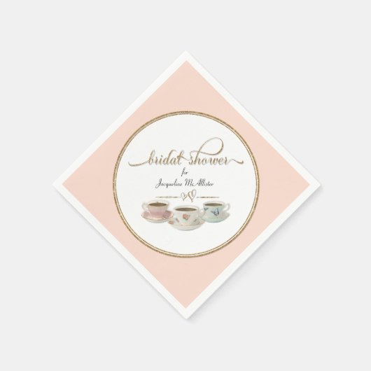 赤面ピンクヴィンテージスタイルティーブライダルシャワーデコール スタンダードカクテルナプキン (角)