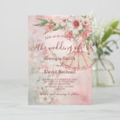 赤面ピンクヴィンテージドレスQRコード結婚ズ 招待状 (スタンド正面)