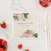 赤面ピンクヴィンテージバラ結婚フローラ スタンダードカクテルナプキン (インサイチュ)