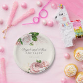 赤面ピンクヴィンテージバラ結婚フローラ ペーパープレート (パーティー)