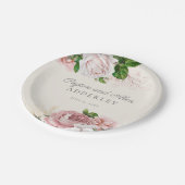 赤面ピンクヴィンテージバラ結婚フローラ ペーパープレート (アングル)