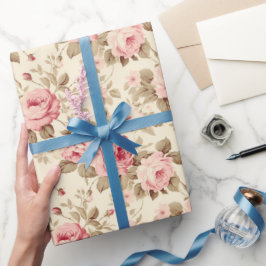 赤面ピンクヴィンテージバラ ラッピングペーパー