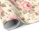 赤面ピンクヴィンテージバラ ラッピングペーパー (ロールコーナー)