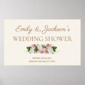 赤面ピンクヴィンテージフローラカップルのウェディングシャワー ポスター (正面)