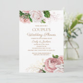 赤面ピンクヴィンテージフローラカップルのウェディングシャワー 招待状 (スタンド正面)