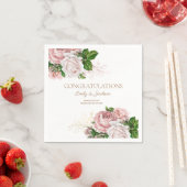 赤面ピンクヴィンテージフローラカップルのブライダルシャワー スタンダードカクテルナプキン (インサイチュ)