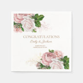 赤面ピンクヴィンテージフローラカップルのブライダルシャワー スタンダードカクテルナプキン (正面)