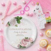 赤面ピンクヴィンテージフローラカップルのブライダルシャワー ペーパープレート (パーティー)