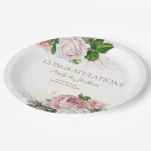 赤面ピンクヴィンテージフローラカップルのブライダルシャワー ペーパープレート (アングル)