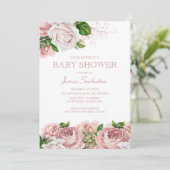 赤面ピンクヴィンテージフローラベビーガールベビーシャワー 招待状 (スタンド正面)