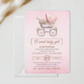 赤面ピンクヴィンテージフローラベビーキャリッジベビーショウ 招待状