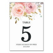 赤面ピンクヴィンテージフローラベビーシャワーテーブル番号 テーブルナンバー (裏面)