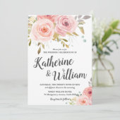 赤面ピンクヴィンテージフローラ結婚式招待状 招待状 (スタンド正面)
