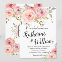 赤面ピンクヴィンテージフローラ結婚式招待状