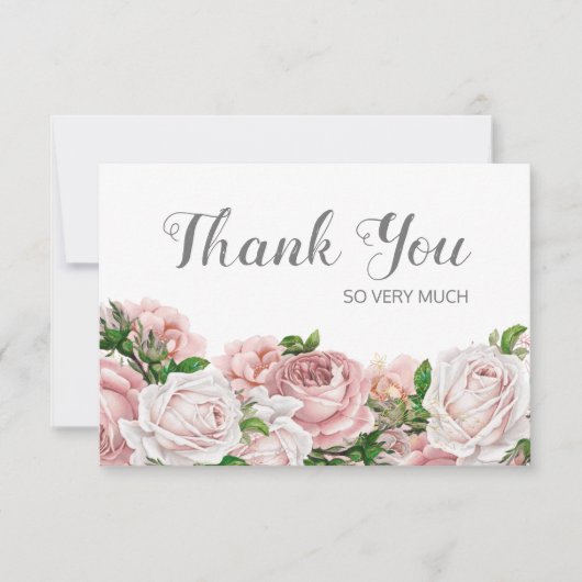 赤面ピンクヴィンテージフローラ誕生日ありがとう サンキューカード (正面)