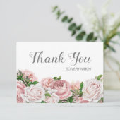 赤面ピンクヴィンテージフローラ誕生日ありがとう サンキューカード (スタンド正面)