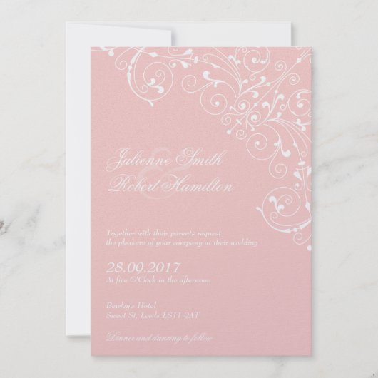 赤面ピンクヴィンテージ旋回結婚式招待状 招待状 (正面)