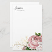 赤面ピンクヴィンテージ水彩フローラ 便箋 (正面/裏面)