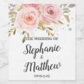 赤面ピンクヴィンテージ結婚フローラバラ ワインラベル (シングルラベル)