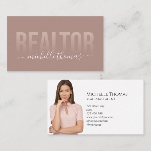 赤面ピンク不動産仲介業者実在エテートプロフェッショナル写真 名刺 (正面/裏面)