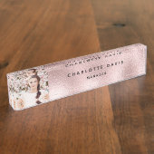 赤面ピンク写真モノグラムモダン社員 デスクネームプレート (側面)