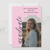 赤面ピンク写真卒業 招待状 (正面)