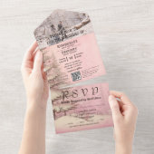 赤面ピンク冬の雪の松の木の写真QRコード オールインワン招待状 (貼ってはがせる)