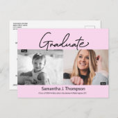 赤面ピンク卒業と今の卒業写真 案内ポストカード (正面/裏面)