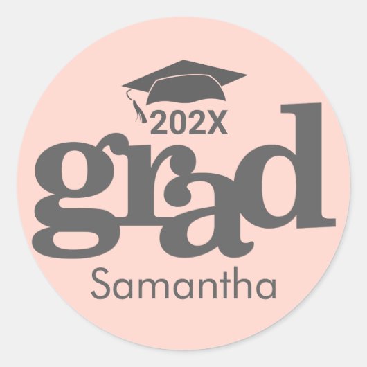 赤面ピンク卒業はっきりしたモダンタイポグラフィ ラウンドシール (正面)