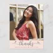 赤面ピンク卒業フォトスクリプトハートありがとう ポストカード (正面)