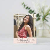 赤面ピンク卒業フォトスクリプトハートありがとう ポストカード (スタンド正面)