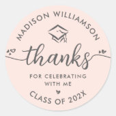 赤面ピンク卒業モダンありがとうスクリプトキャップ ラウンドシール (正面)