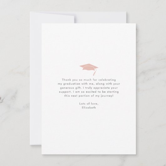 赤面ピンク卒業写真モダンはっきりしたタイポグラフィ サンキューカード (裏面)
