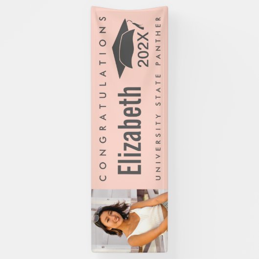 赤面ピンク卒業1枚はっきりしたモダンシンプル 横断幕 (縦)