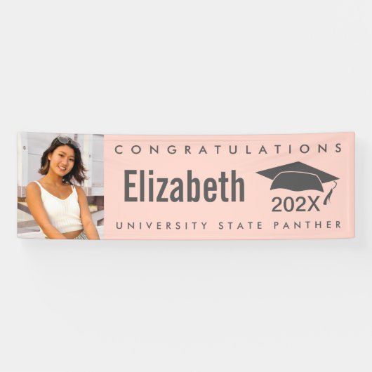 赤面ピンク卒業1枚はっきりしたモダンシンプル 横断幕 (横)