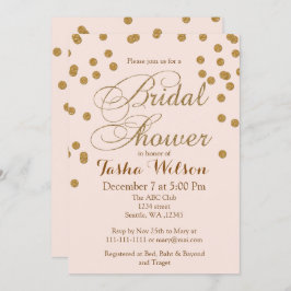 赤面ピンク及び金ゴールドグリッターブライダルシャワー招待状 招待状