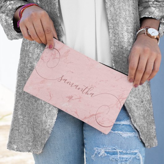 赤面ピンク大理石の巻き付き署名名 アクセサリーポーチ