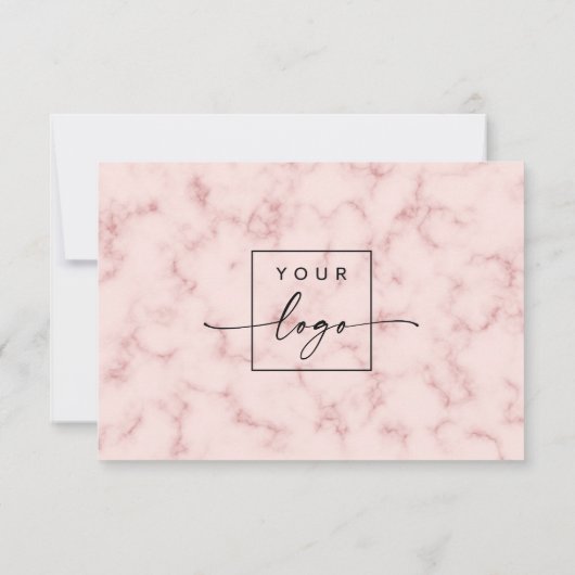 赤面ピンク大理石カスタムロゴありがとうノートカード サンキューカード (裏面)
