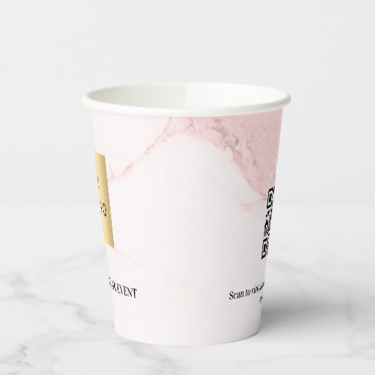 赤面ピンク大理石ビジネス企業のロゴqrコード 紙コップ (左)
