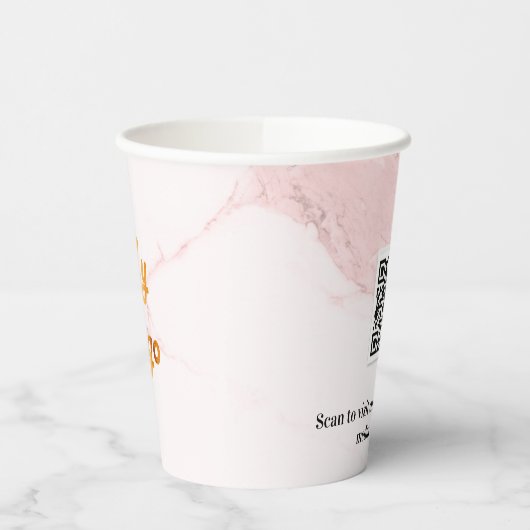 赤面ピンク大理石ビジネス企業のロゴqrコード 紙コップ (左)