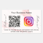 赤面ピンク大理石ビジネス名qrコードinstagram 長方形シール (正面)