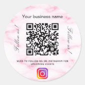 赤面ピンク大理石ビジネスqrコードinstagram ラウンドシール (正面)